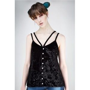 Disturbia Black Velour Velvet Double Strap Mesh Cami Tank Top